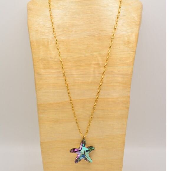 Vintage Crystal Starfish Necklace Pendant Sparkling Purple Aurora Borealis Bin1 - Picture 7 of 12
